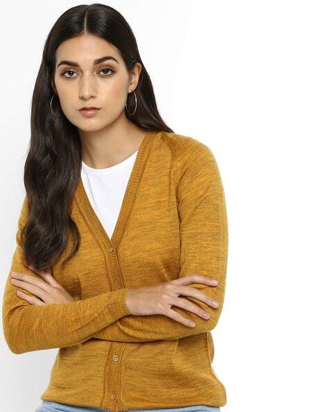 mustard yellow cardigan with pockets