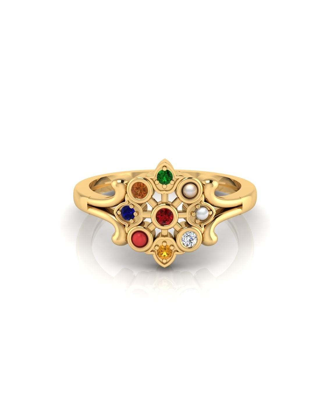 Caitya Navratna Ring Online Jewellery Shopping India | Yellow Gold 14K |  Candere by Kalyan Jewellers