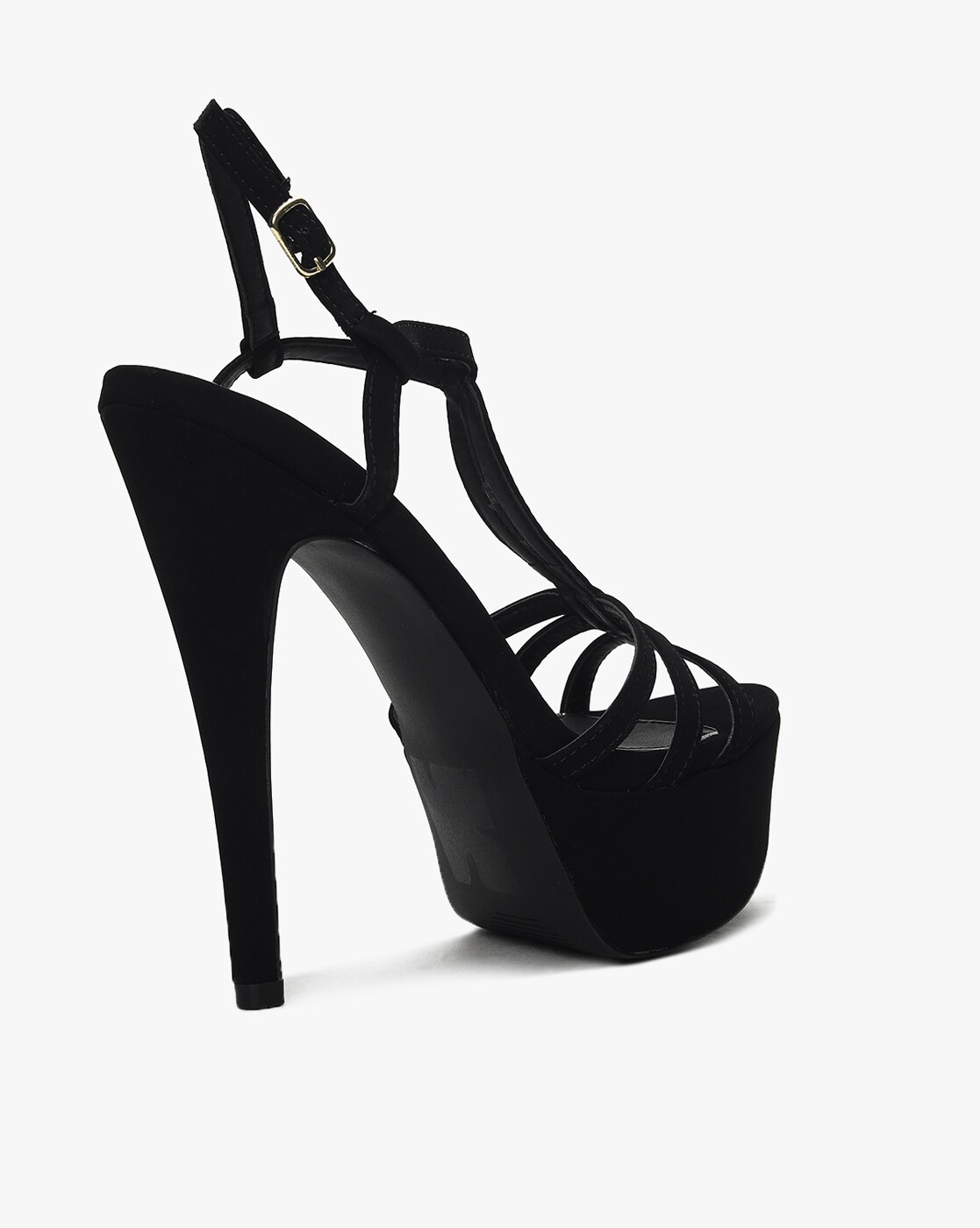 Black strappy online platform heels