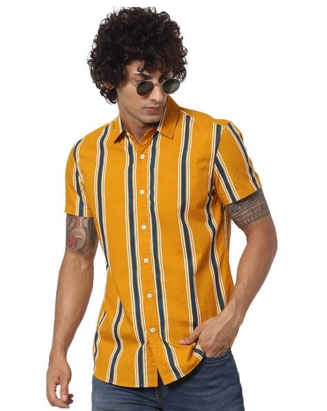 yellow striped mens shirt