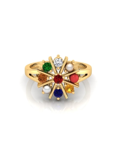 Amrapali Women's 22K Yellow Gold & Navratna Stone Cocktail Ring - Size...  (153,280 INR) ❤ liked on Po… | Gold rings fashion, Gold jewelry fashion,  Gold ring designs