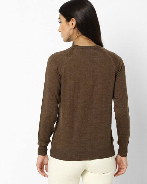 brown crew neck cardigan