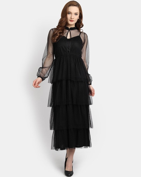 Buy BLACK LACY TRANSPARENT MAXI DRESS for Women Online in India