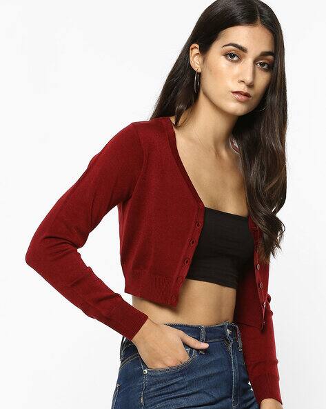 cardigan crop maroon