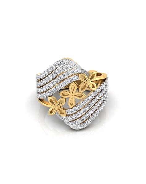 10K Yellow Gold 3/8 Cttw Round and Baguette-Cut Diamond Leaf Cocktail Ring  - Size 8 (I-J Color, I1-I2 Clarity) - Walmart.com