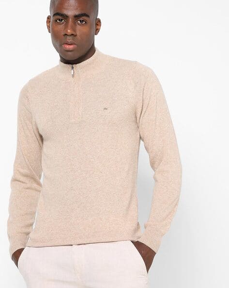 Turtle-Neck Sweater with Short Zipper