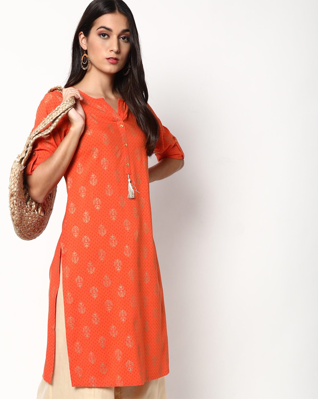 Flex Cotton Orange Colour Kurta with Offwhite Palazzo | Kurta designs, Long  kurti designs, Kurti designs latest