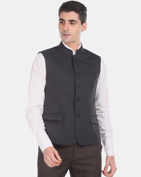 Buy Arrow Mandarin Collar Sleeveless Nehru Jacket- Green Online