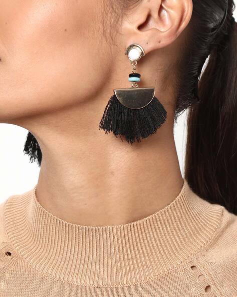 Shop Amrapali Gold Plated and Black Beads Tassel Earrings Online in USA –  Pure Elegance