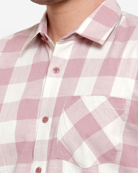 pink white checkered shirt