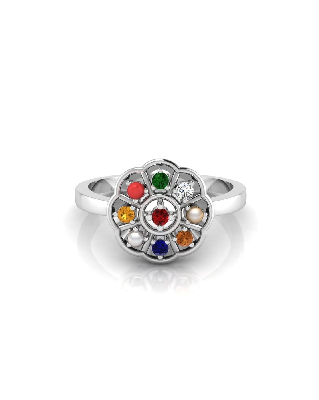 PeenZone Navratna Ring Sterling Silver Coral, Cubic Zirconia, Emerald,  Sapphire, Pearl, Cat's Eye, Ruby Silver Plated Ring Price in India - Buy  PeenZone Navratna Ring Sterling Silver Coral, Cubic Zirconia, Emerald,  Sapphire,