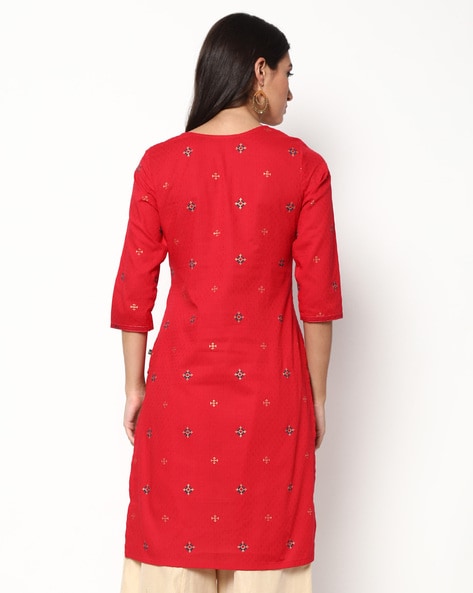 Red Printed Sweetheart Neck Kurta at Rs 999, Casual Women Kurtis in Patna