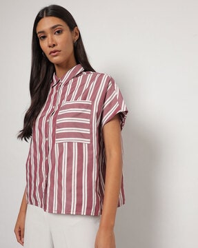 maroon striped shirt womens