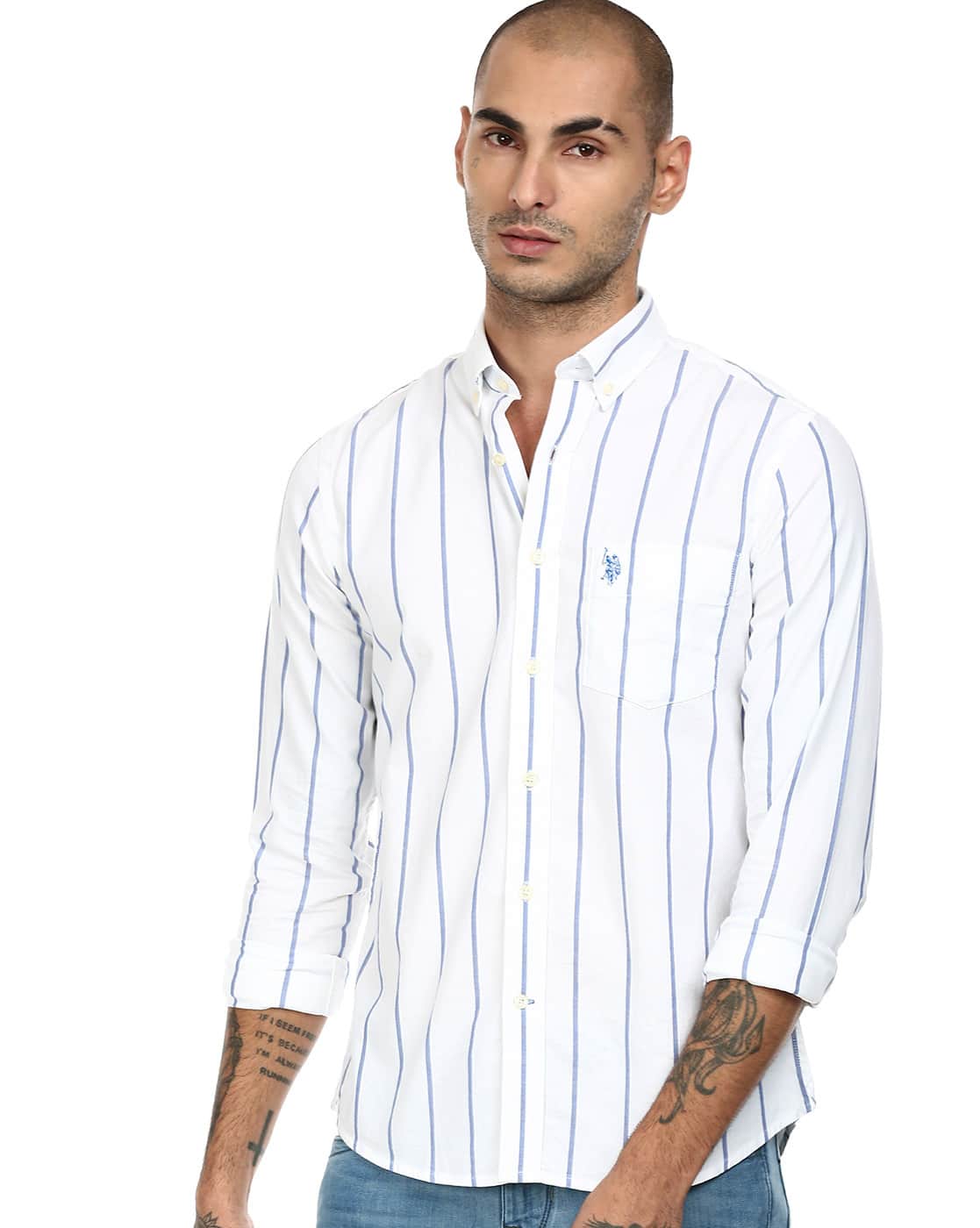 us polo white striped shirt