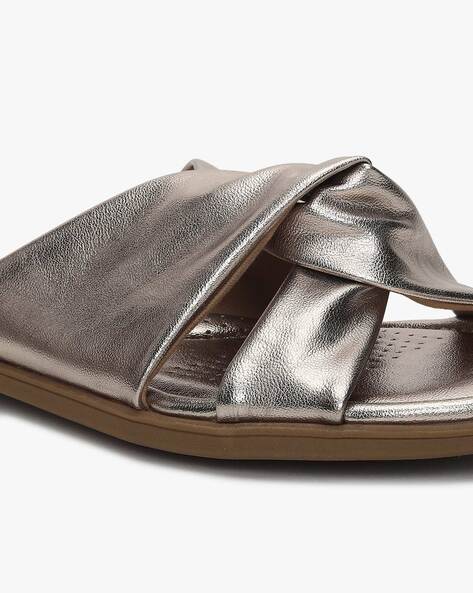 Clarks silver cheap flat sandals