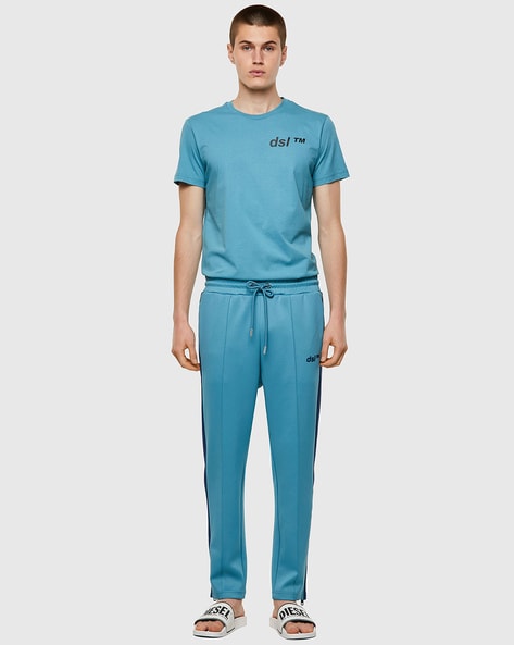 Panelled Track Pants - Baby Blue/White