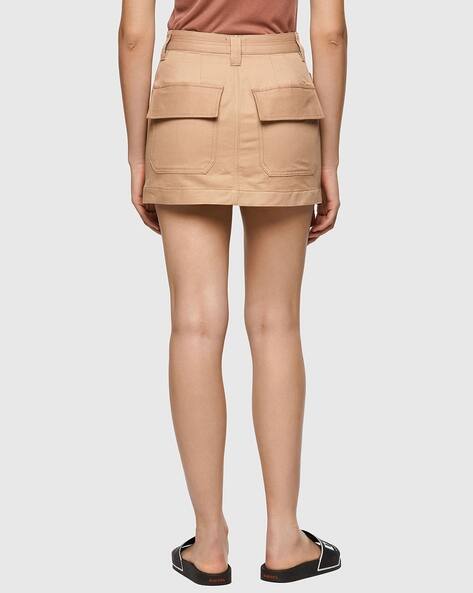 Buy DIESEL O-iraida Zip-Front Skirt with Pockets | Khaki Color