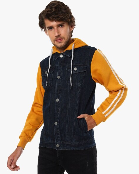 Buy Campus Sutra Men Blue Solid Lightweight Denim Hooded Jacket - Jackets  for Men 12722218 | Myntra