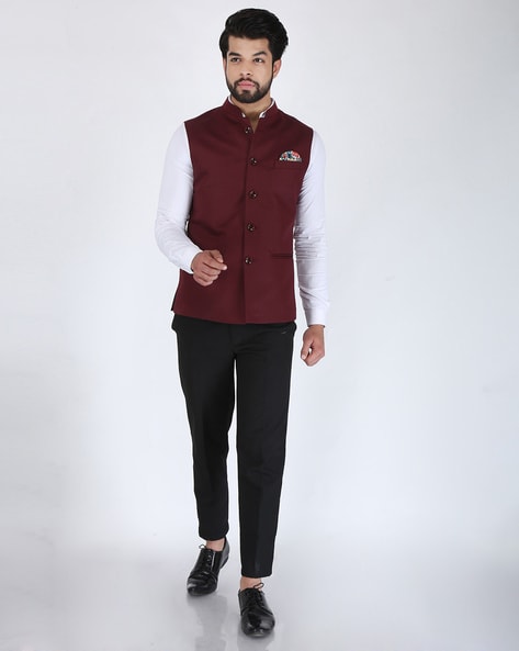 Black Party Wear Kurta Pyjama With Long Jacket