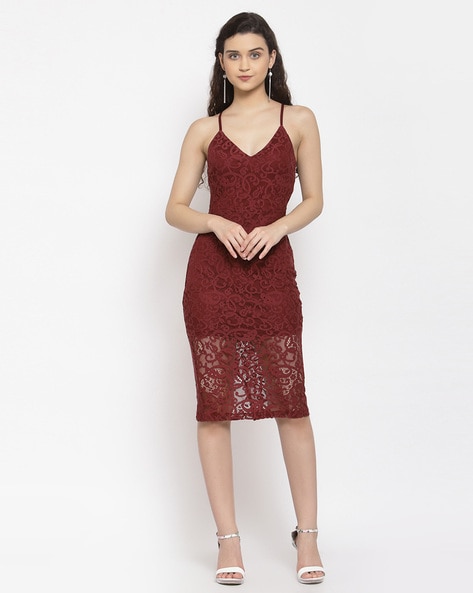 Maroon lace bodycon sales dress