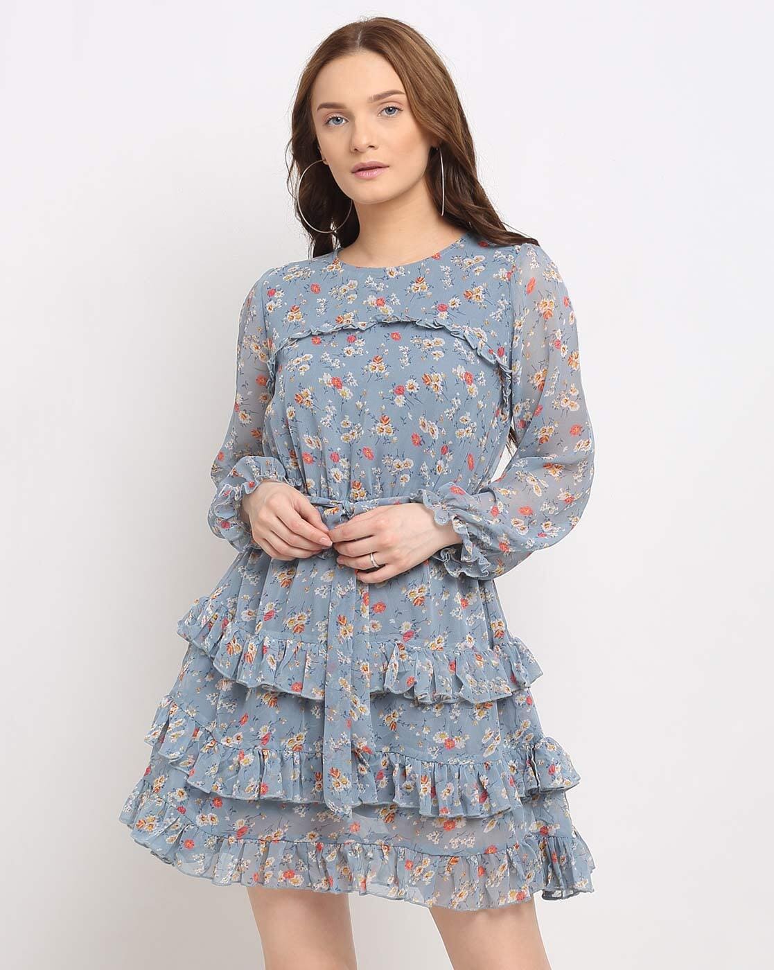 Floral dress outlet with ruffles