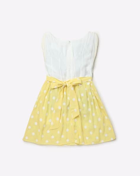 Polka Dot Print A-line Dress with Pleated Yoke