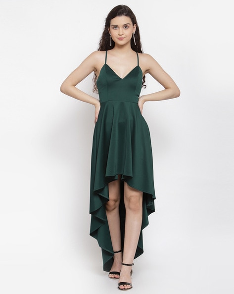 High-neck Tie-back Halter Cascading High Low Maxi Bridesmaid Dress In  Evergreen | The Dessy Group