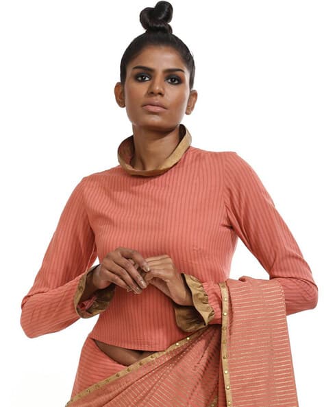 Turtle Neck Striped Blouse