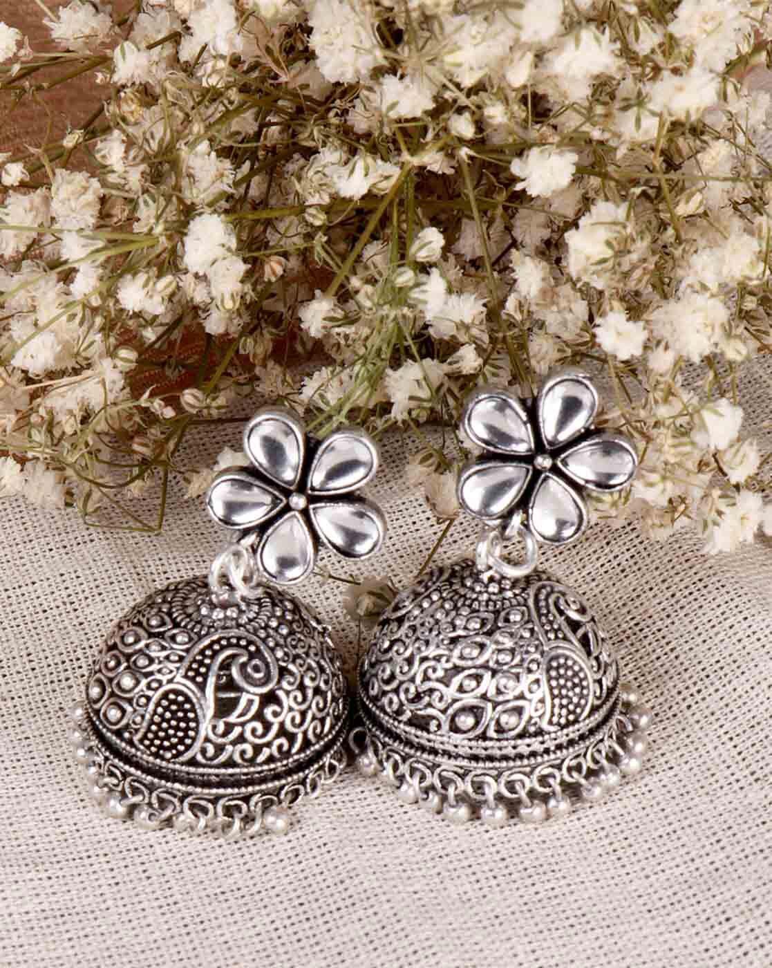 Silver White Jhumka/jhumka for Dress/jhumka Earrings/indian Earrings/ethnic  Wear/humka Jewellery/women Jhumka Earrings/earrings/jewellery - Etsy