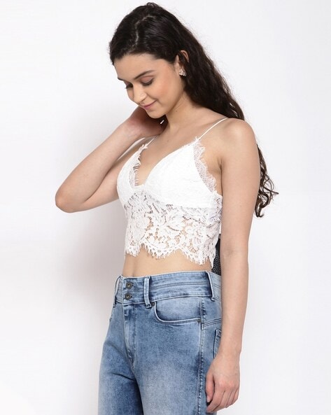 White Lace Sleeveless Crop Top