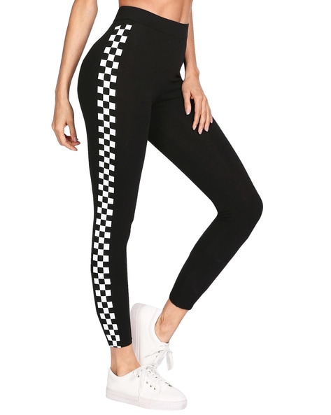 black pants with checkered stripe