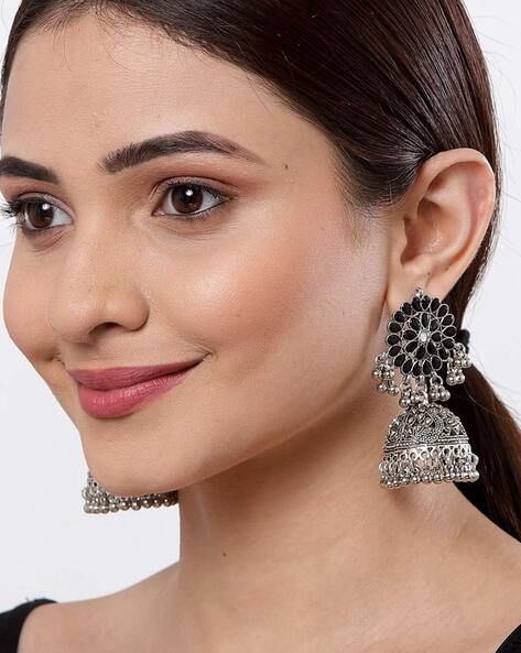 Maddy Space Beautiful Half Stone Jhumka Earrings In Green Color