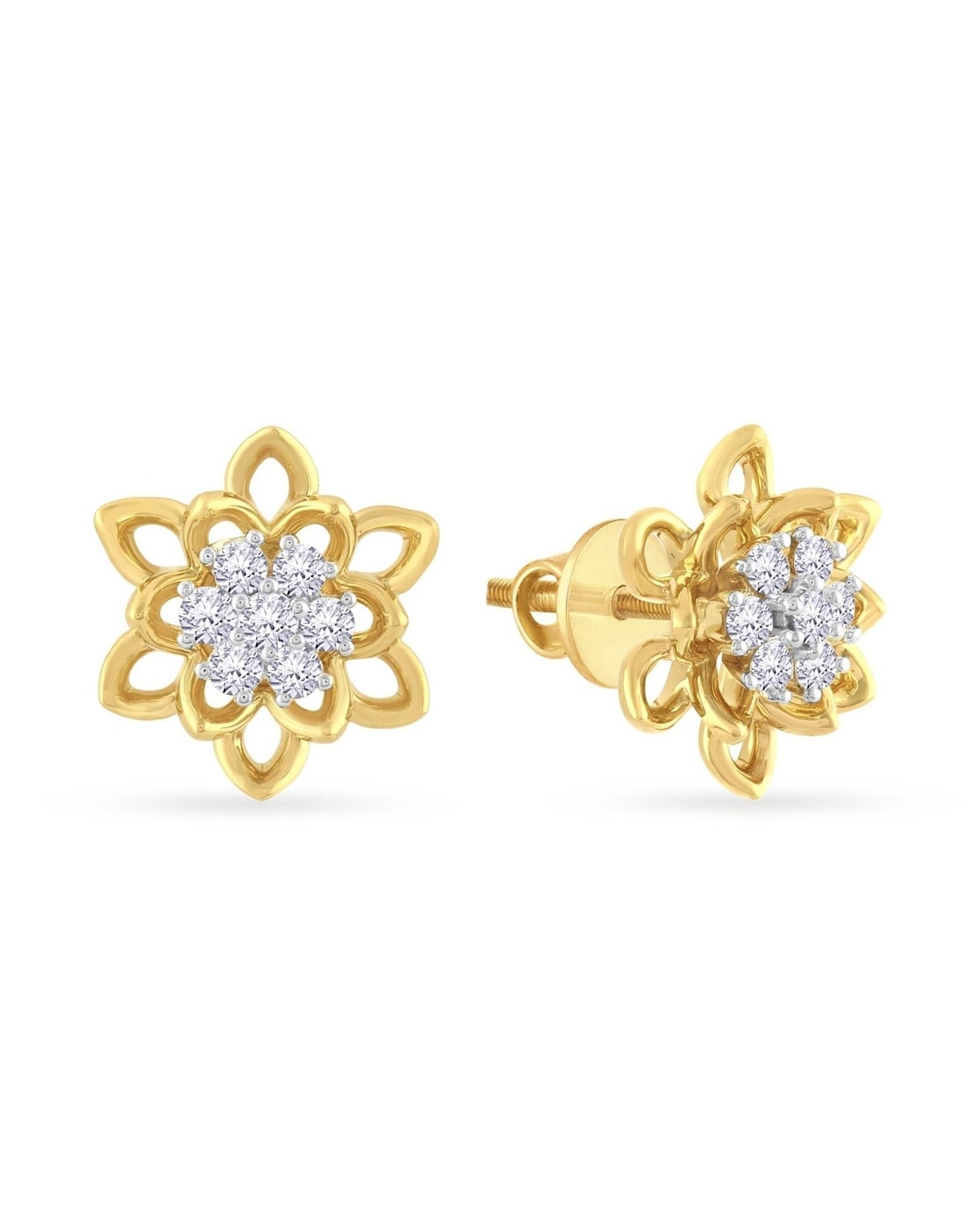 Gold Floral Beauty Diamond Stud Earrings – GIVA Jewellery