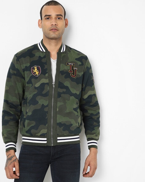 Green camo cheap bomber jacket