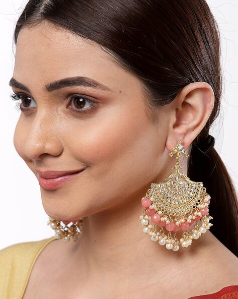 Peach Necklace Jhumka Earrings Hand Pieces Tikka Flower Set – Amazel Designs
