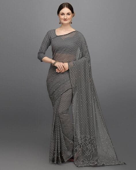 Grey Sarees for Women by GOSTYLE Online 