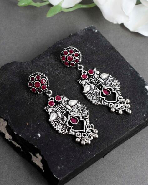 Latest Oxidised German Silver Antique Design Stylish Traditional Maang  Tikka Jhumka Earrings Jewellery Set for Women (Black)