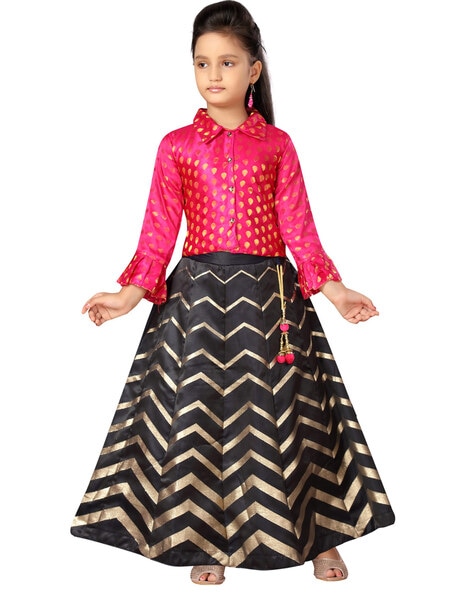 Fiyoza Kids Net and Satin combo south indian Baby girls Embroidered work  net Lehenga Choli set (