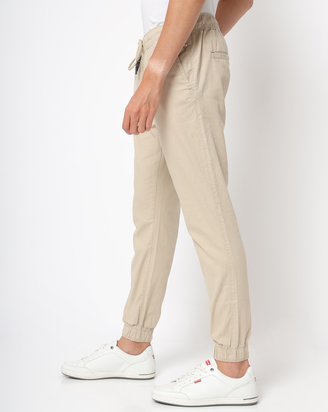 Men's Oversized Beige Jogger with Elastic Cords and Ankle Cuffs