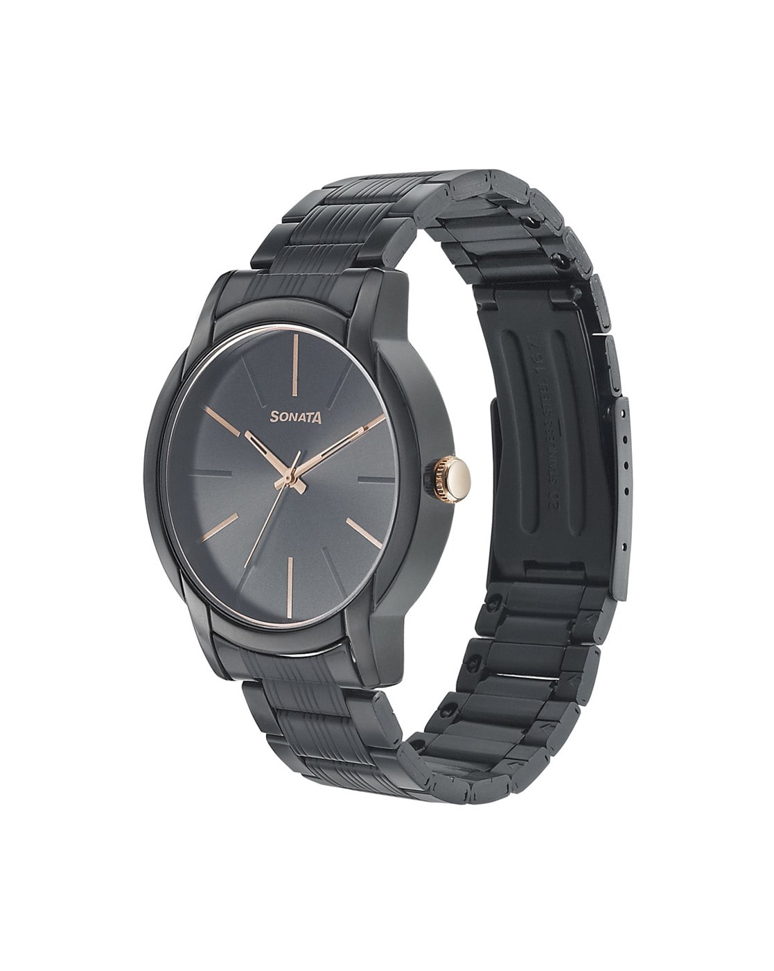 Sonata Beyond Gold Quartz Analog Black Dial Metal Strap Watch for Men