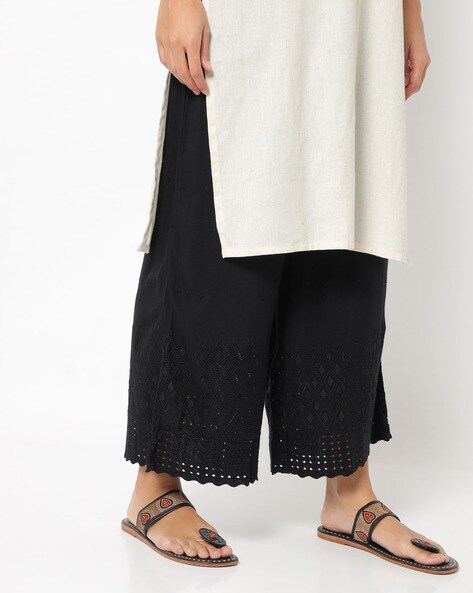 Schiffli Embroidered Palazzo with Semi-Elasticated Waistband Price in India
