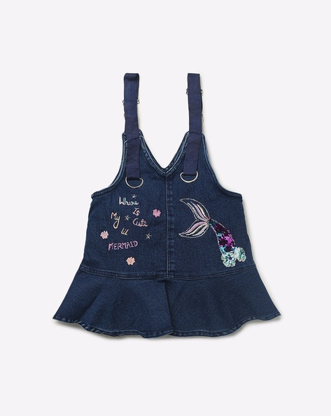 Buy HOP Kids Floral Embroidered Blue Denim T-Shirt & Dungaree Set from  Westside