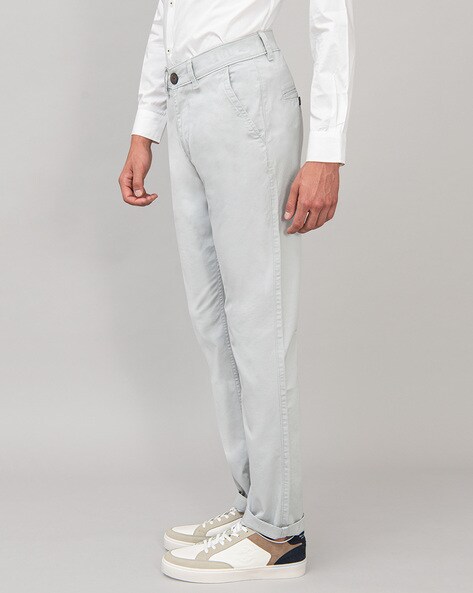 Buy BASICS TAPERED FIT SILVER GREY STRETCH TROUSER for Men Online   21BTR44229
