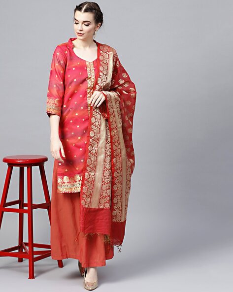 Floral Banarasi Unstitched Dress Material Price in India