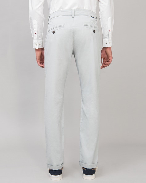 Men Silver Smart Tapered Fit Trousers