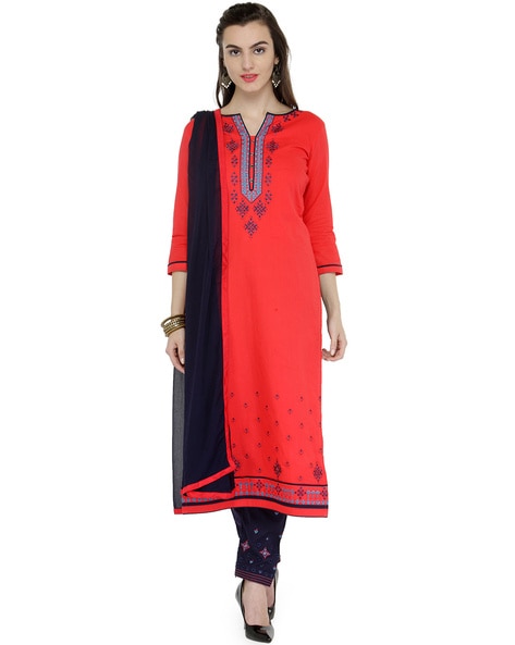 Embroidered 3-piece Unstitched Dress Material Price in India