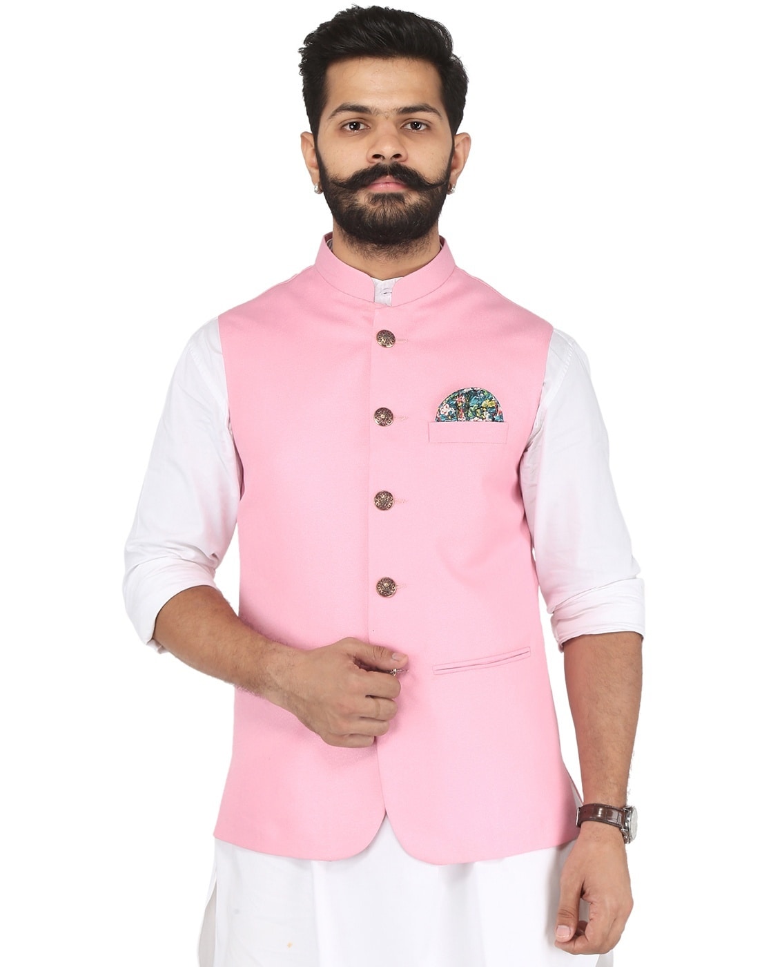 Embroidered Art Silk Nehru Jacket in Pink : MHG2219