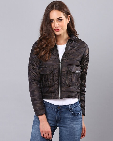 Camo print bomber jacket womens sale