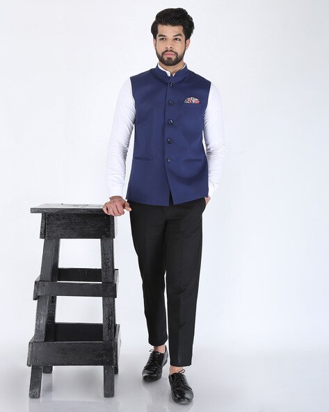 Wintage Men's Velvet Bandhgala Jodhpuri Festive Navy Blue Nehru Jacket  Waistcoat