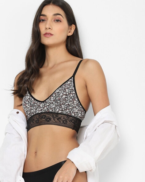 Shop Floral Printed Bralette with Lace Detail Online